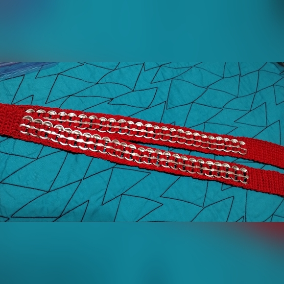 Handmade Upcycled Pull-Tab Soda Belt Red measures approx 40" single layer tabs - Picture 7 of 13